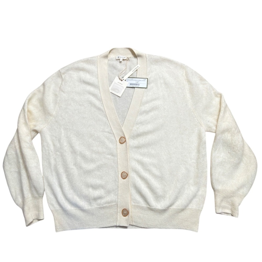 LilySilk White 100% Cashmere Drop-Shoulder Cardigan with Pearl Buttons Size M
